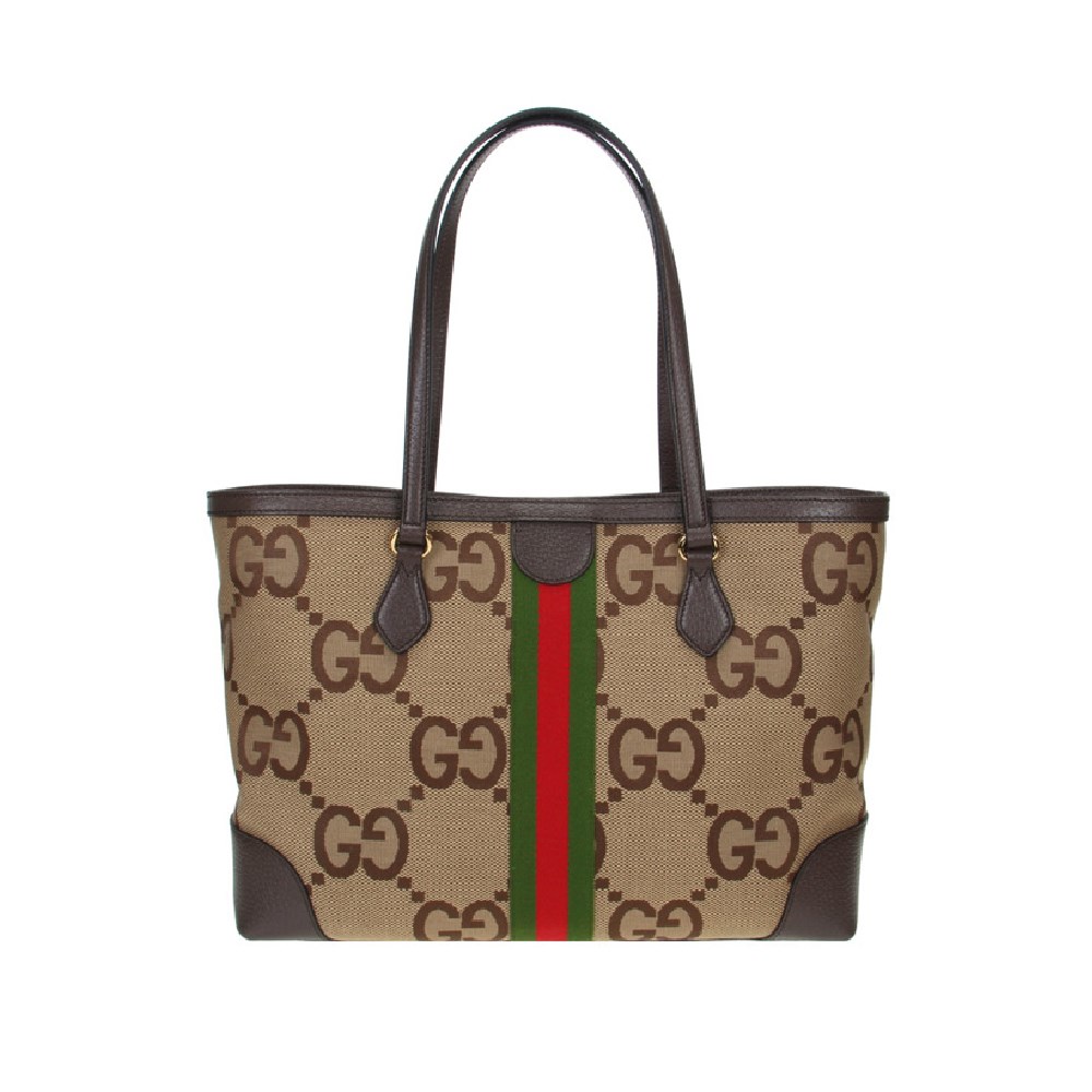 【GUCCI 古馳】631685 Ophidia系列GG帆布印花綠紅綠織帶皮革飾邊肩背托特包/購物包  