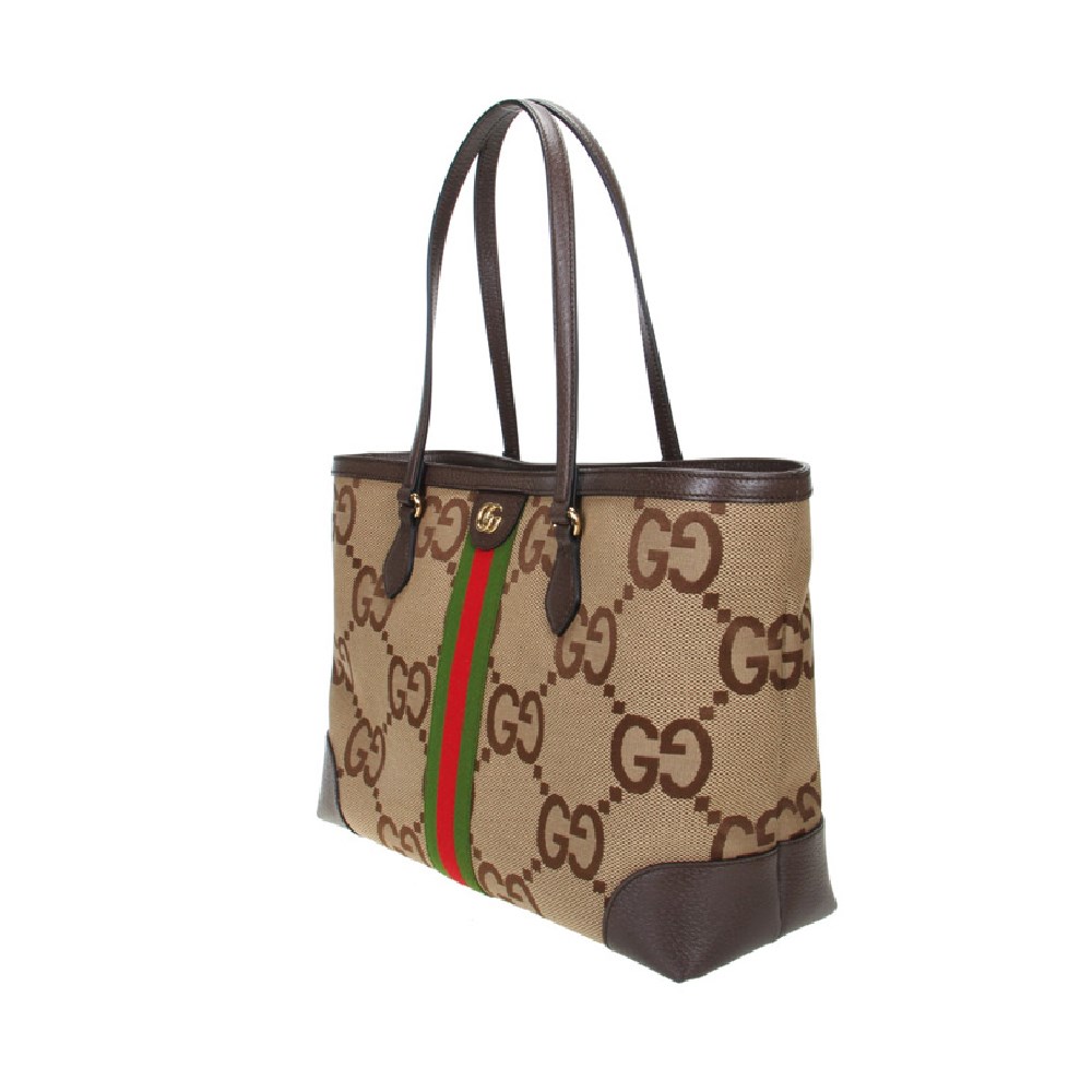 【GUCCI 古馳】631685 Ophidia系列GG帆布印花綠紅綠織帶皮革飾邊肩背托特包/購物包  