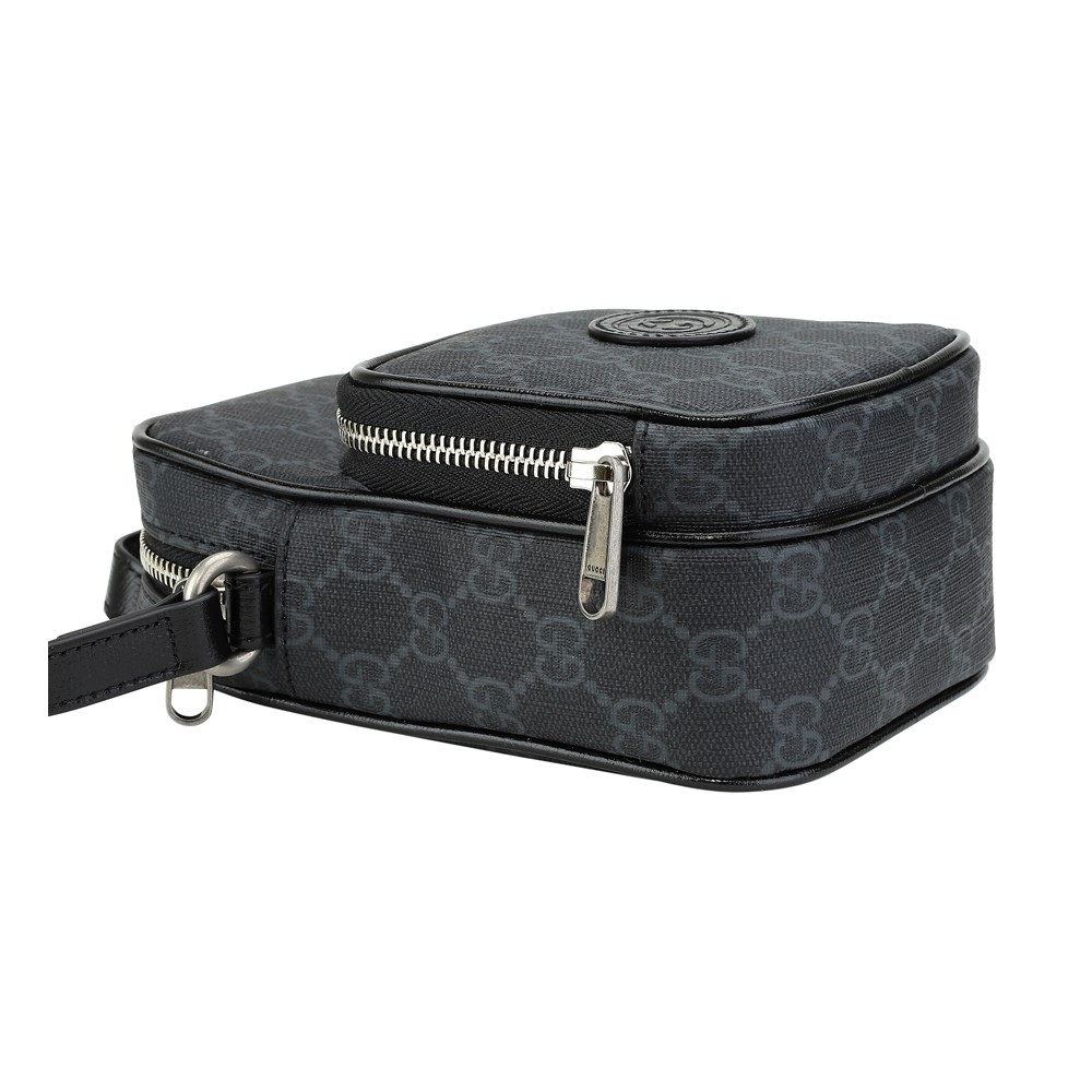 【GUCCI 古馳】672952 經典Retro系列帆布迷你手提/斜背GG Supreme兩用手機包(黑灰色)