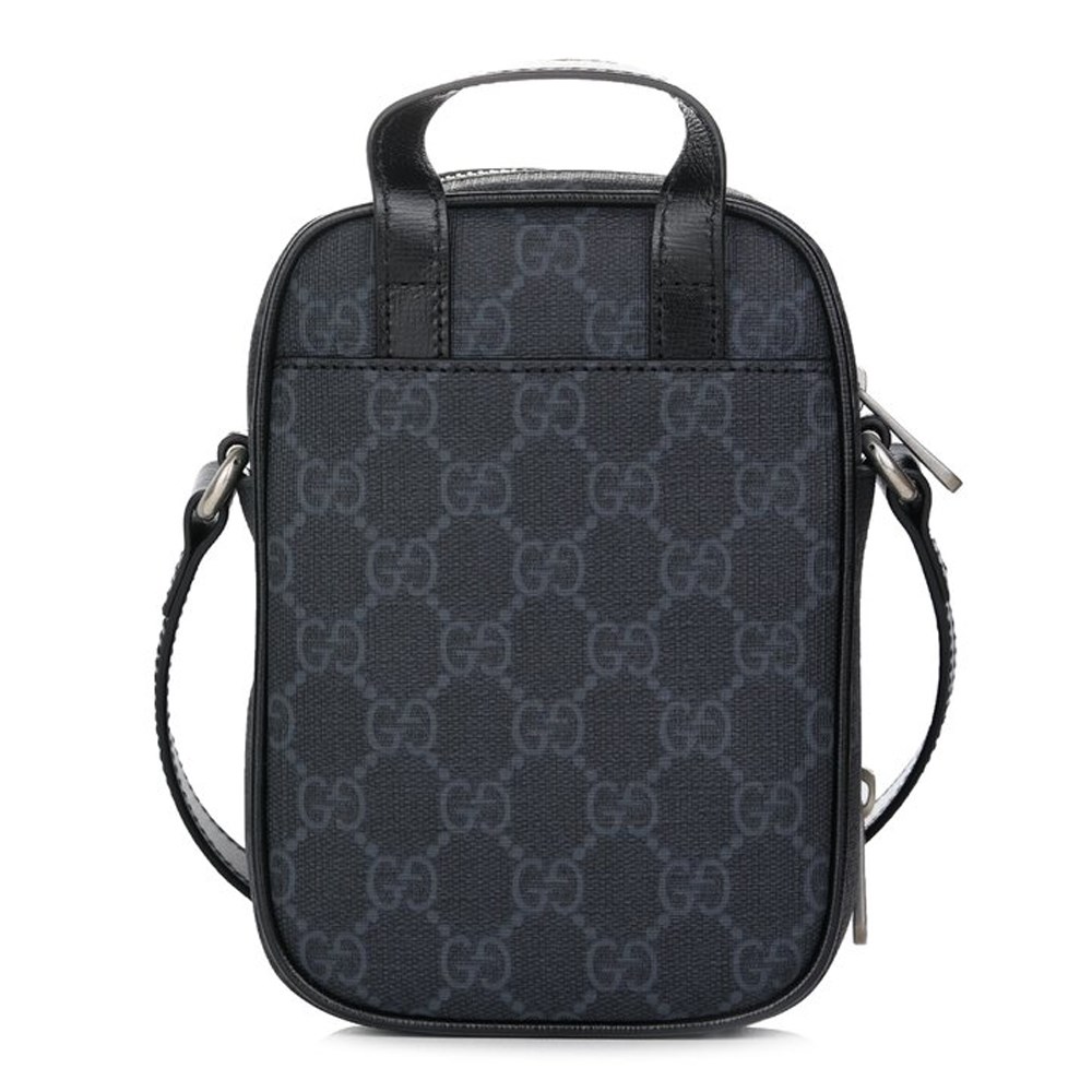 【GUCCI 古馳】672952 經典Retro系列帆布迷你手提/斜背GG Supreme兩用手機包(黑灰色)