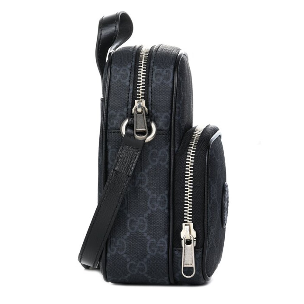 【GUCCI 古馳】672952 經典Retro系列帆布迷你手提/斜背GG Supreme兩用手機包(黑灰色)