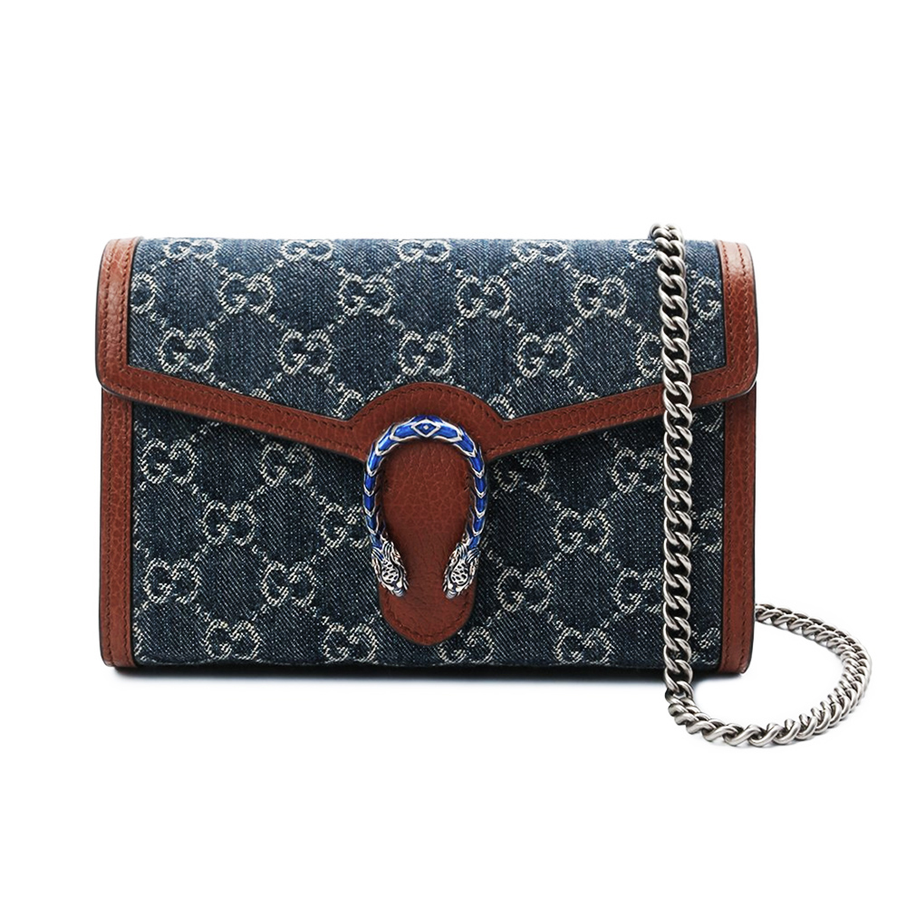 【GUCCI 古馳】401231 經典Dionysus系列GG Supreme帆布迷你酒神斜背包(丹寧)