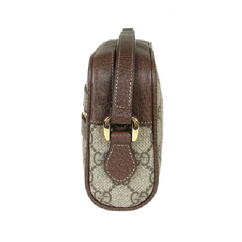 【GUCCI 古馳】經典Minisac Ophidia系列帆布印花綠紅綠織帶皮革飾邊拉鍊斜背包