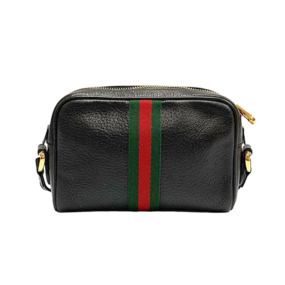 【GUCCI 古馳】719885 經典ophidia系列GG supreme牛皮拉鍊迷你肩背/斜背包(黑)