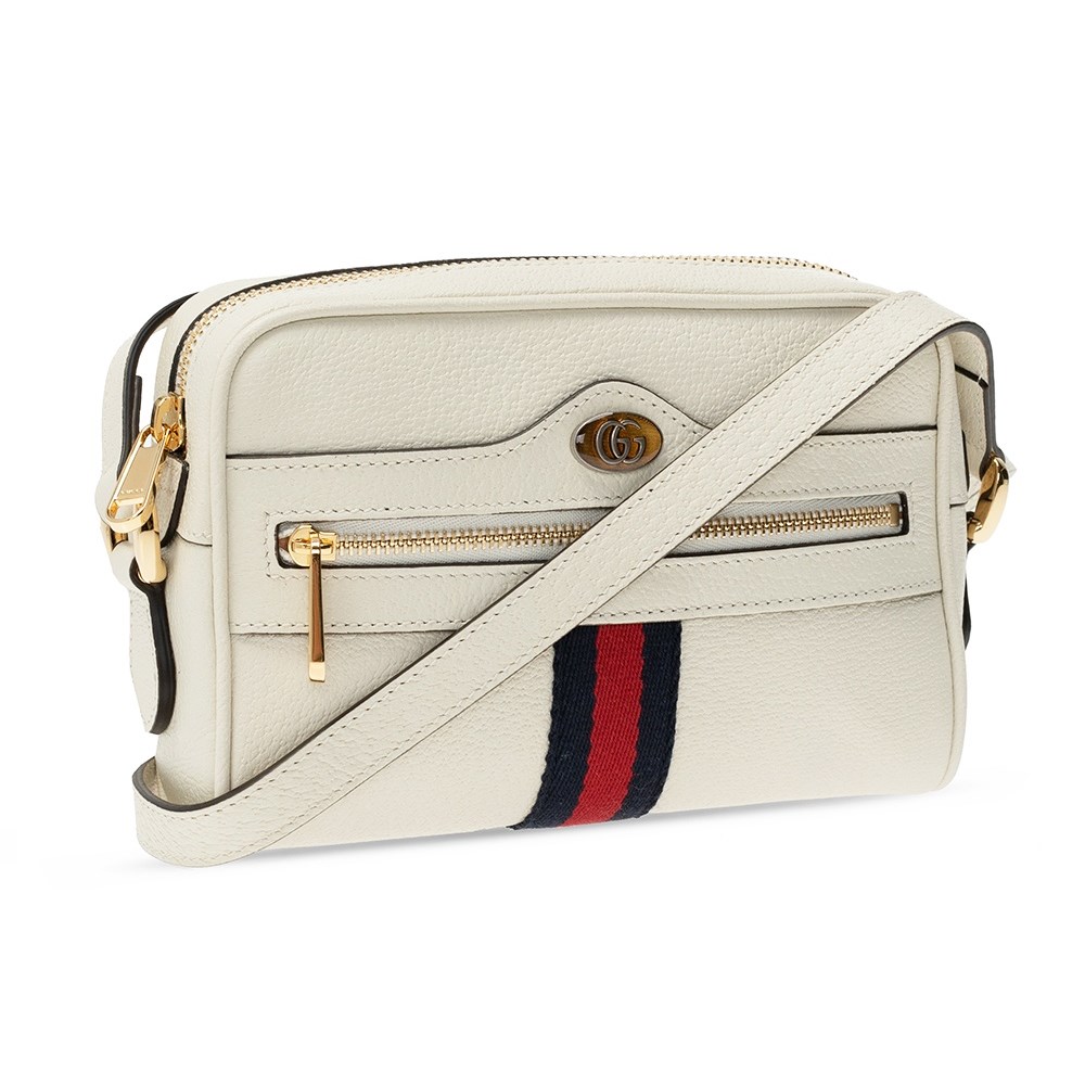 【GUCCI 古馳】719885 經典ophidia系列GG supreme牛皮拉鍊迷你肩背/斜背包(白色)