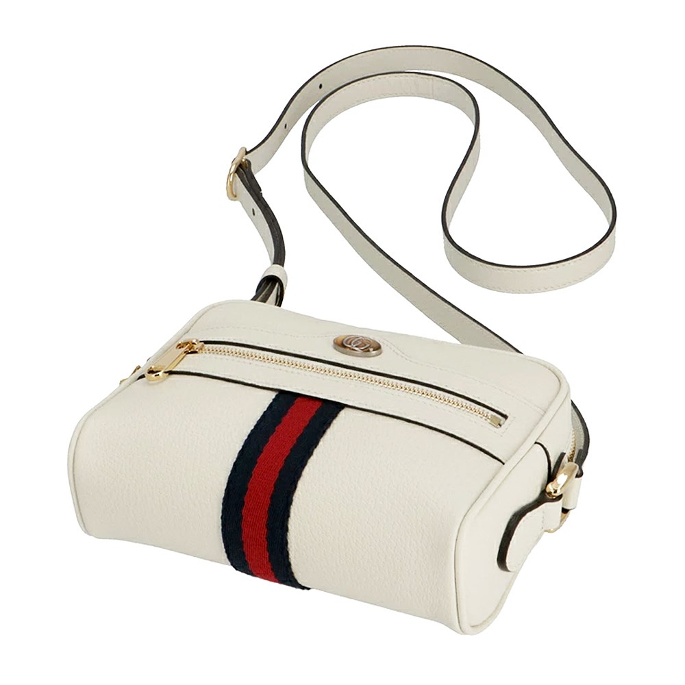 【GUCCI 古馳】719885 經典ophidia系列GG supreme牛皮拉鍊迷你肩背/斜背包(白色)