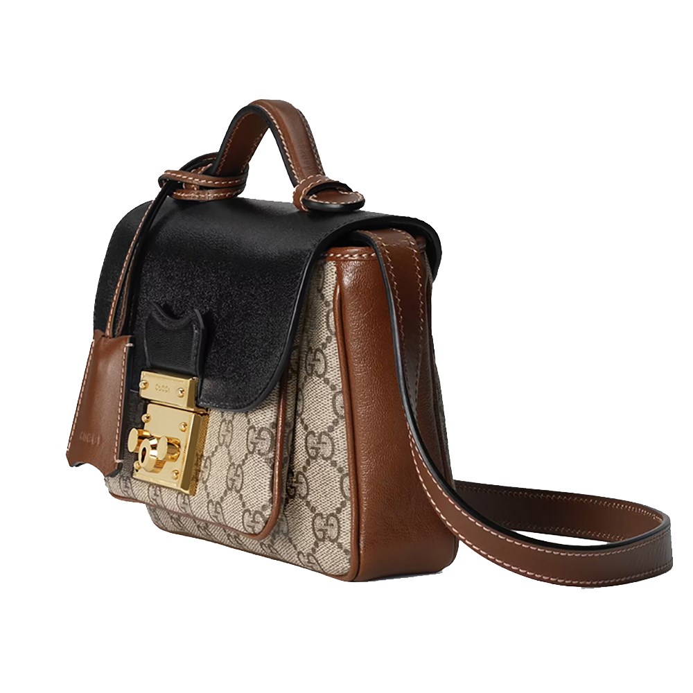 【GUCCI 古馳】658487 經典Padlock MINI 雙色拼接掛鎖造型手提肩背包