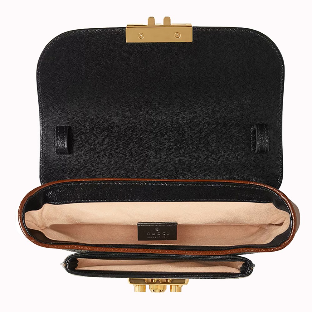 【GUCCI 古馳】658487 經典Padlock MINI 雙色拼接掛鎖造型手提肩背包