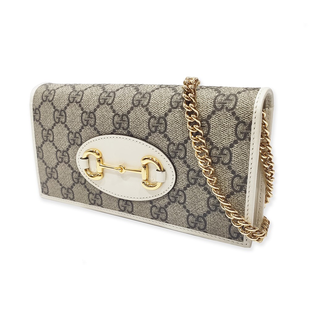 【GUCCI 古馳】621892 經典1955 WOC款Horsebit 馬銜釦金鍊肩背/斜背/手拿包 (白色)