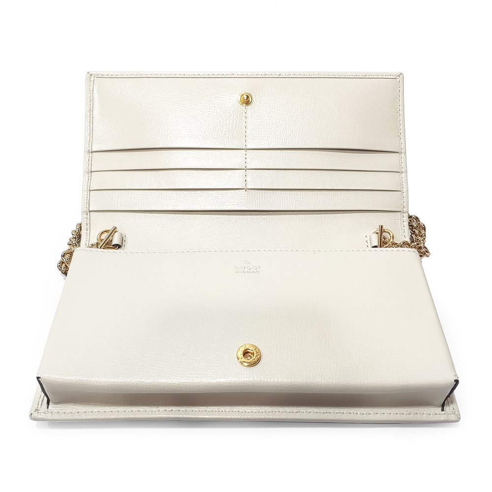 【GUCCI 古馳】621892 經典1955 WOC款Horsebit 馬銜釦金鍊肩背/斜背/手拿包 (白色)