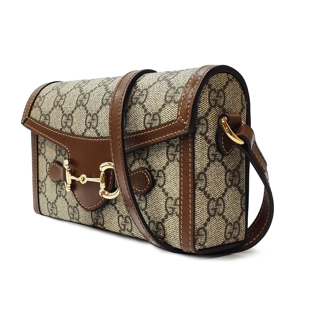 【GUCCI 古馳】699296 經典1955 Horsebit馬銜釦中性款肩背斜背迷你手機包(棕色)