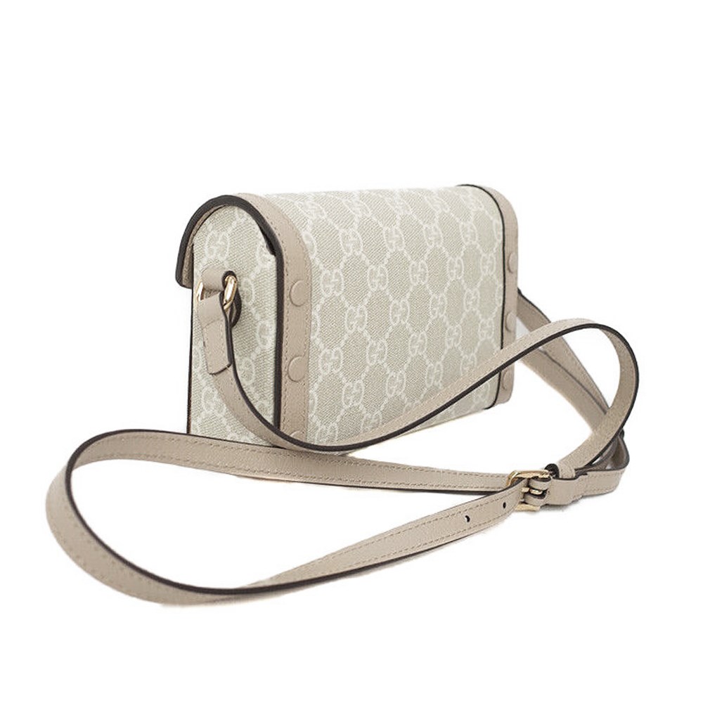 【GUCCI 古馳】699296 經典1955 Horsebit馬銜釦中性款肩背斜背迷你手機包 (燕麥色)