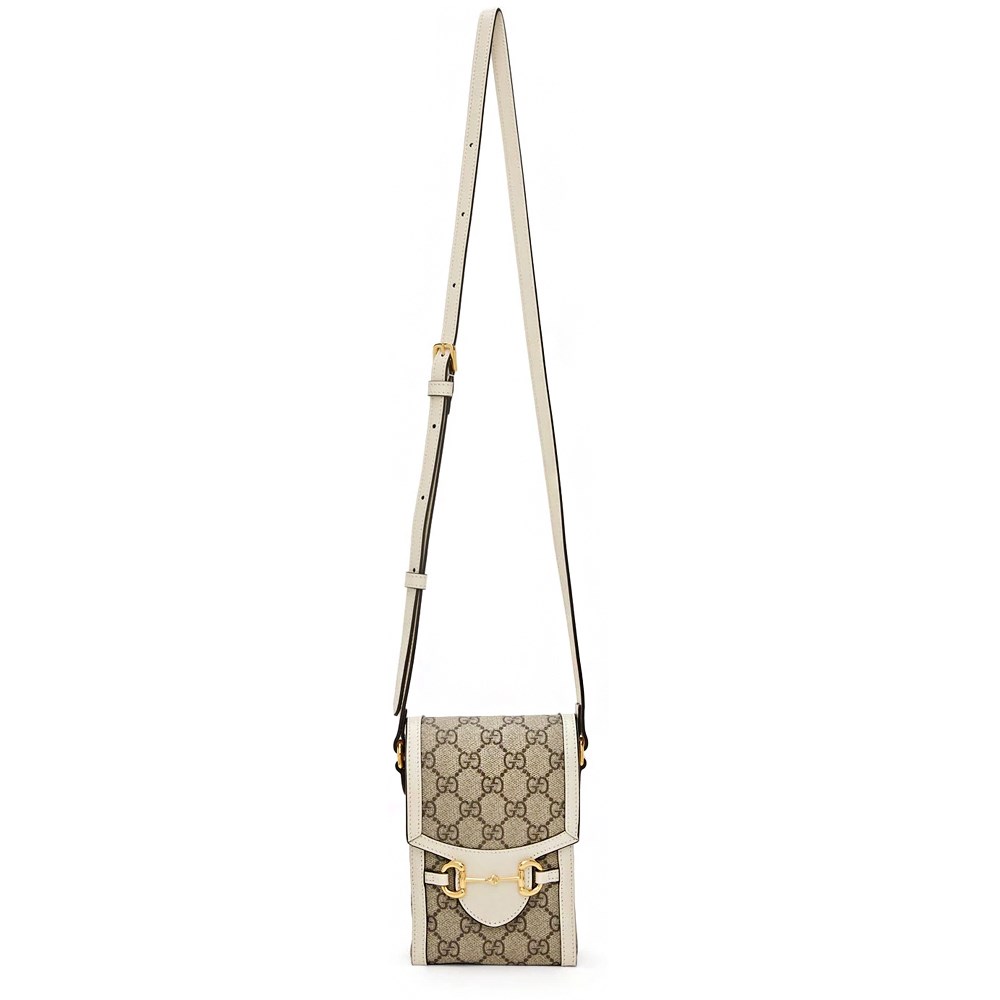 【GUCCI 古馳】625615 經典Horsebit mini 迷你馬銜扣肩背斜背1955手機包 (白色)