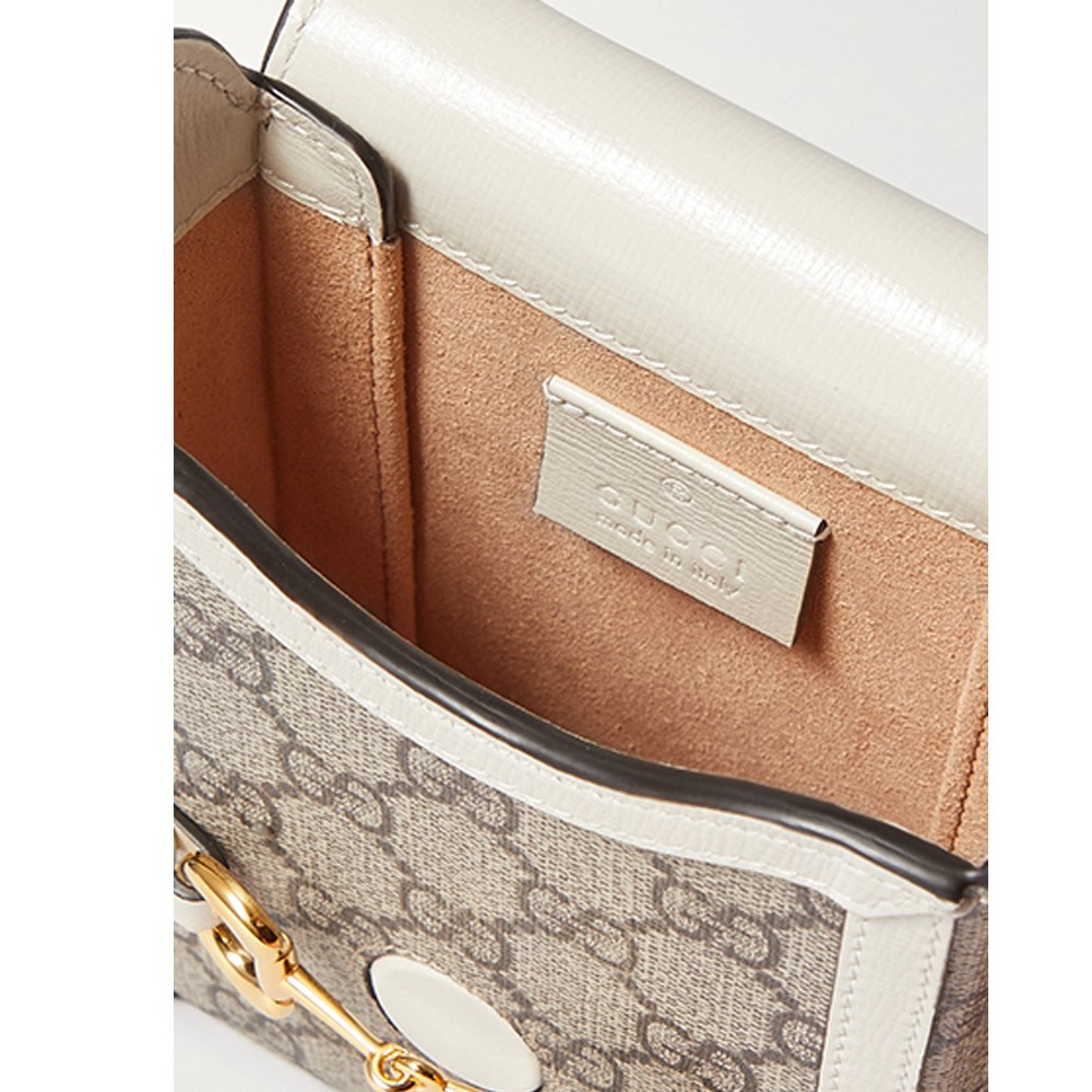 【GUCCI 古馳】625615 經典Horsebit mini 迷你馬銜扣肩背斜背1955手機包 (白色)