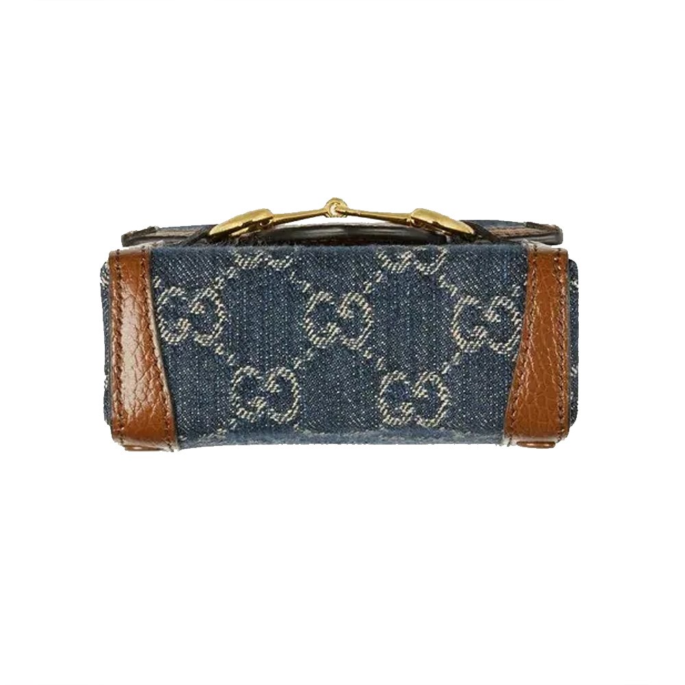 【GUCCI 古馳】625615 經典Horsebit mini 迷你馬銜扣肩背斜背1955手機包(丹寧)