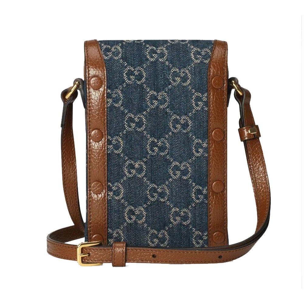 【GUCCI 古馳】625615 經典Horsebit mini 迷你馬銜扣肩背斜背1955手機包(丹寧)