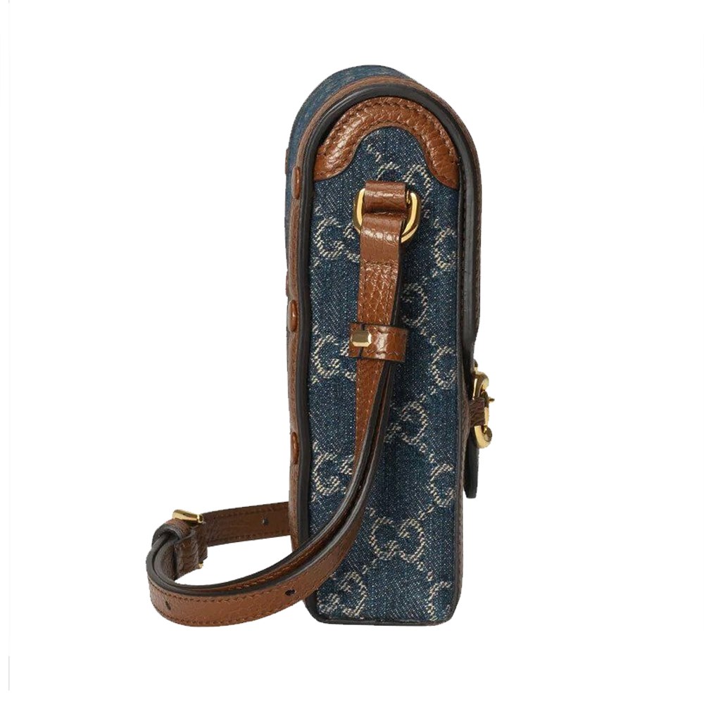 【GUCCI 古馳】625615 經典Horsebit mini 迷你馬銜扣肩背斜背1955手機包(丹寧)