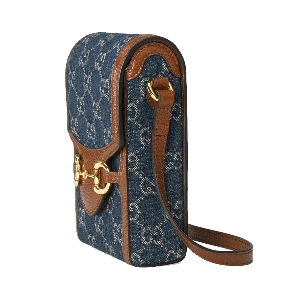 【GUCCI 古馳】625615 經典Horsebit mini 迷你馬銜扣肩背斜背1955手機包(丹寧)