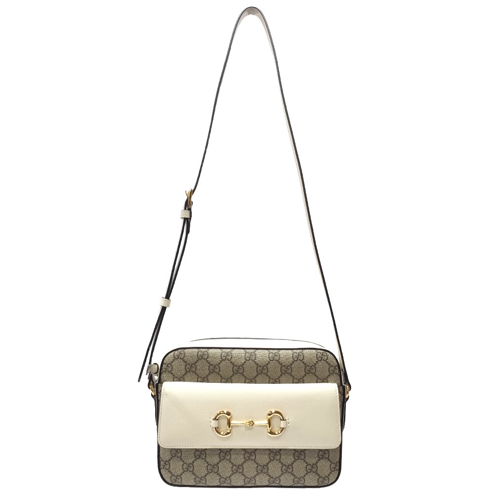  【GUCCI 古馳】645454 經典1955馬銜釦系列拉鍊相機包/肩背包(白色)