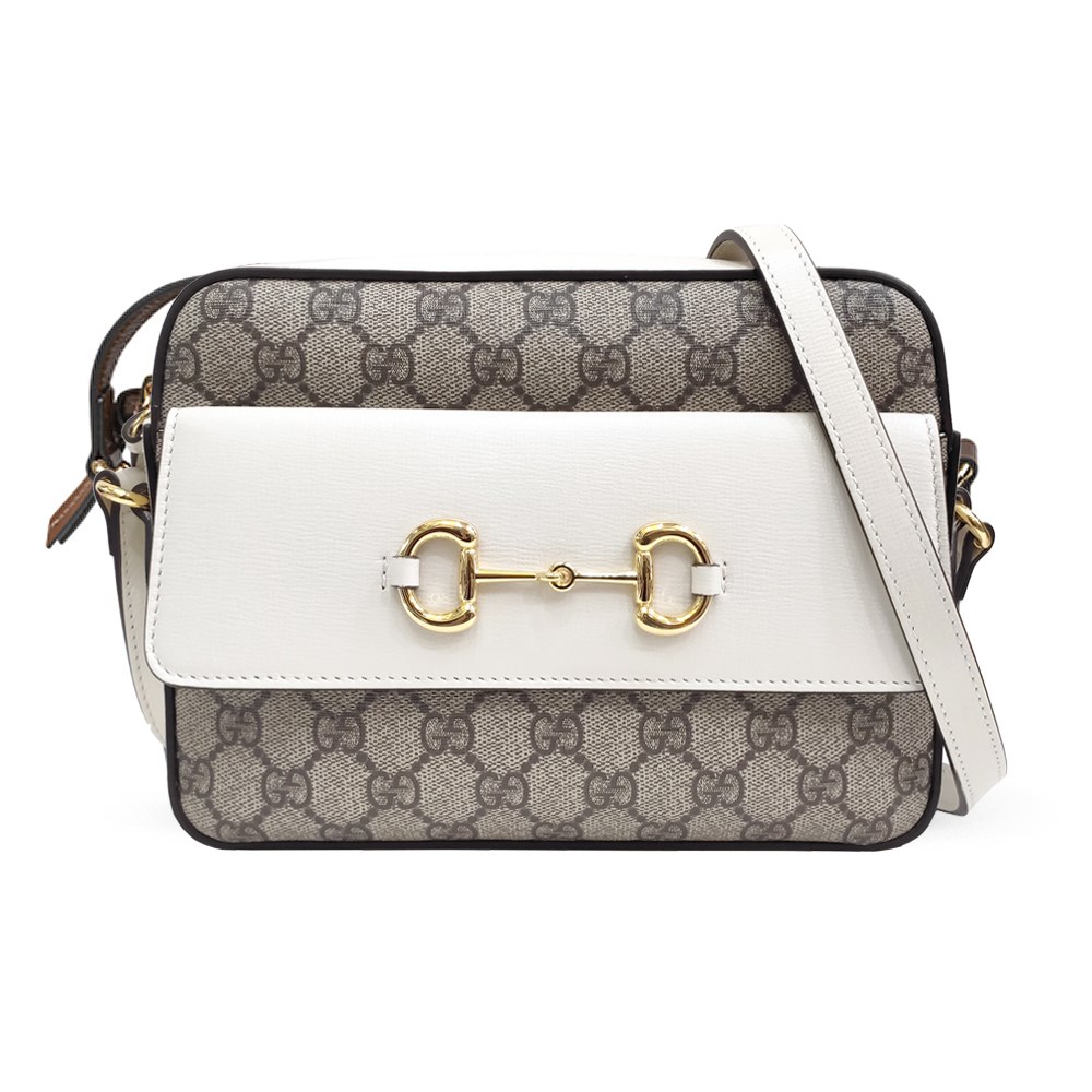  【GUCCI 古馳】645454 經典1955馬銜釦系列拉鍊相機包/肩背包(白色)