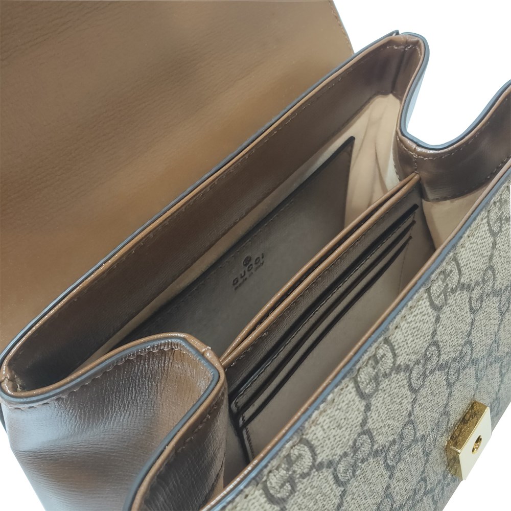 【GUCCI 古馳】703848經典新款1955系列馬銜扣迷你波士頓手提斜背兩用包(棕色)