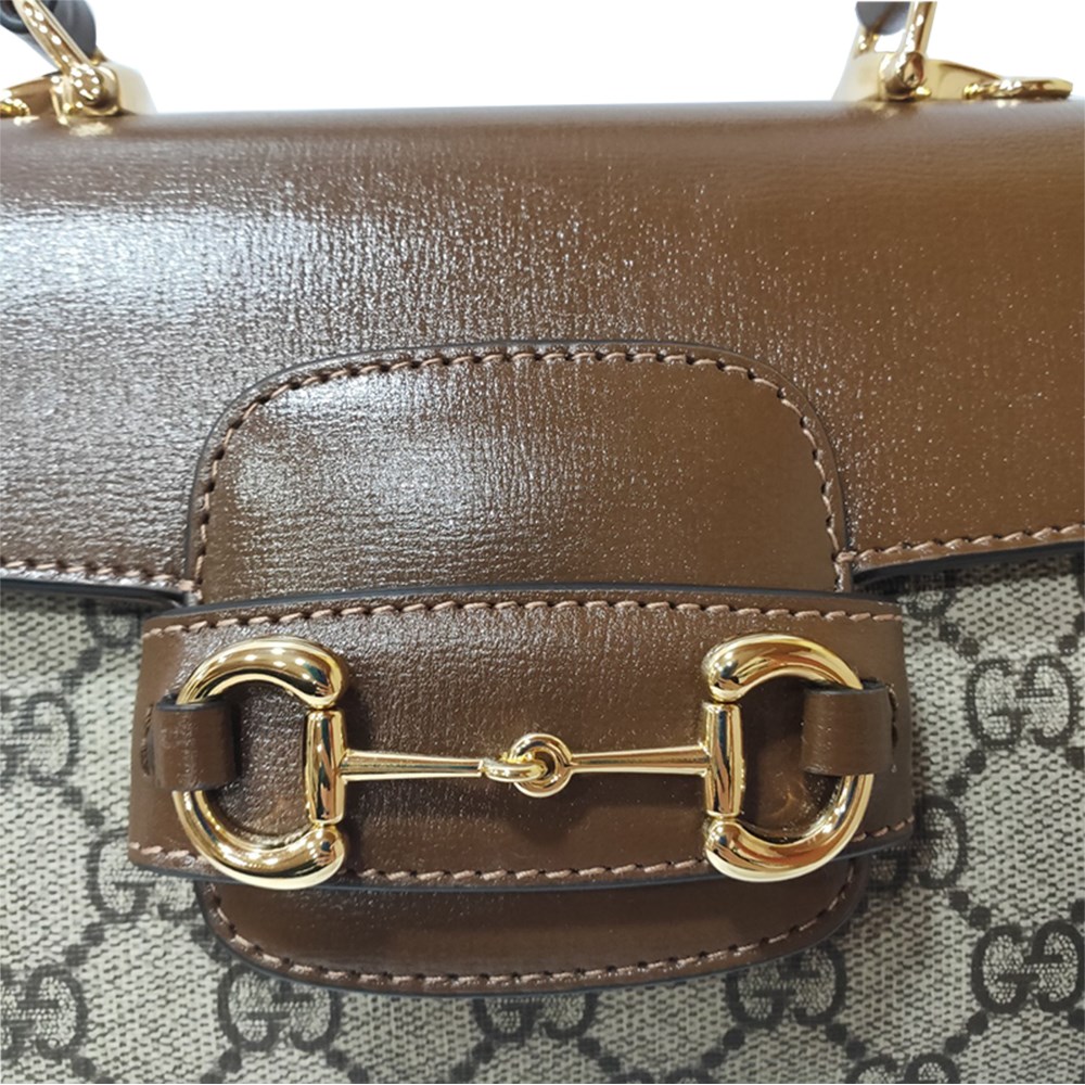 【GUCCI 古馳】703848經典新款1955系列馬銜扣迷你波士頓手提斜背兩用包(棕色)