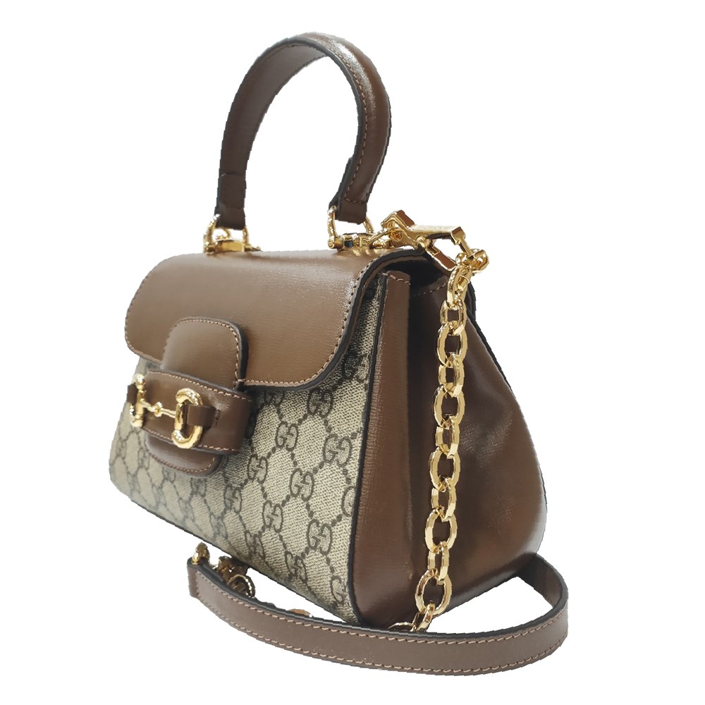 【GUCCI 古馳】703848經典新款1955系列馬銜扣迷你波士頓手提斜背兩用包(棕色)