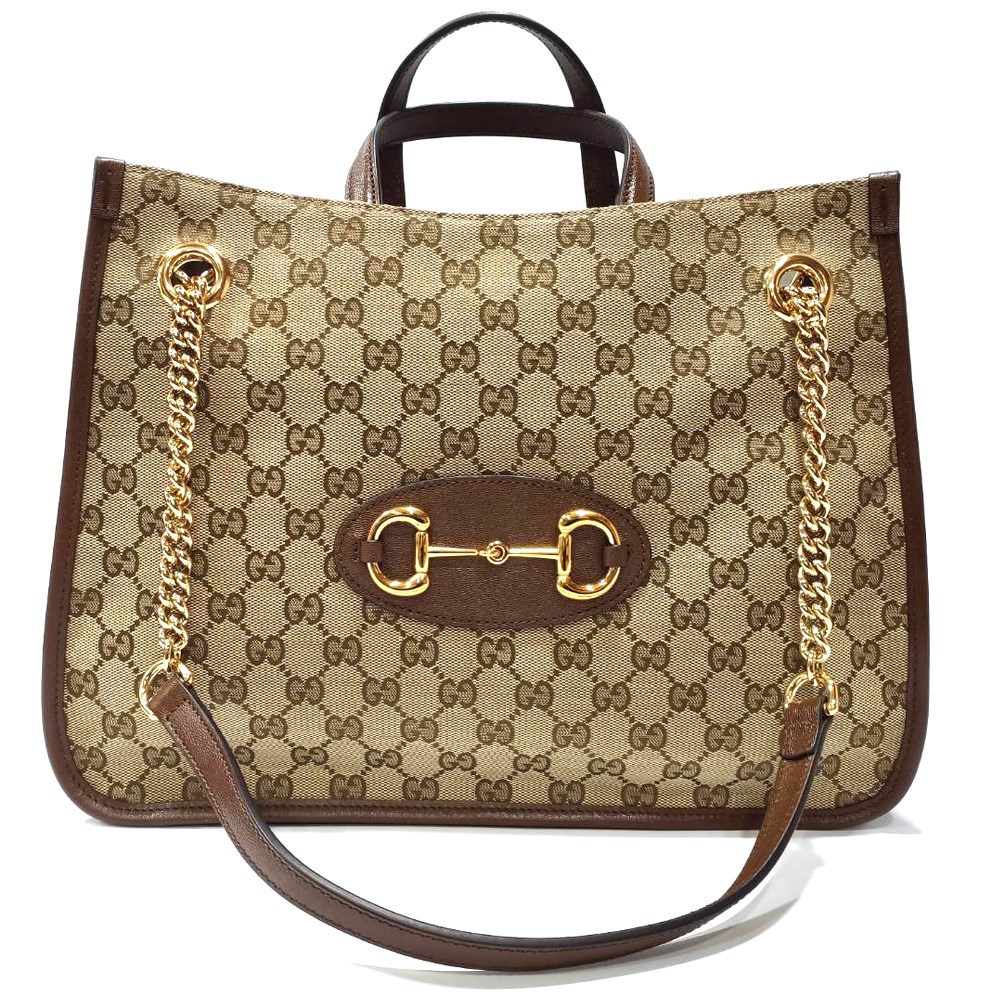 【GUCCI 古馳】621144 經典1955馬銜扣系列夾層鍊帶手提/肩背托特兩用包(棕色)