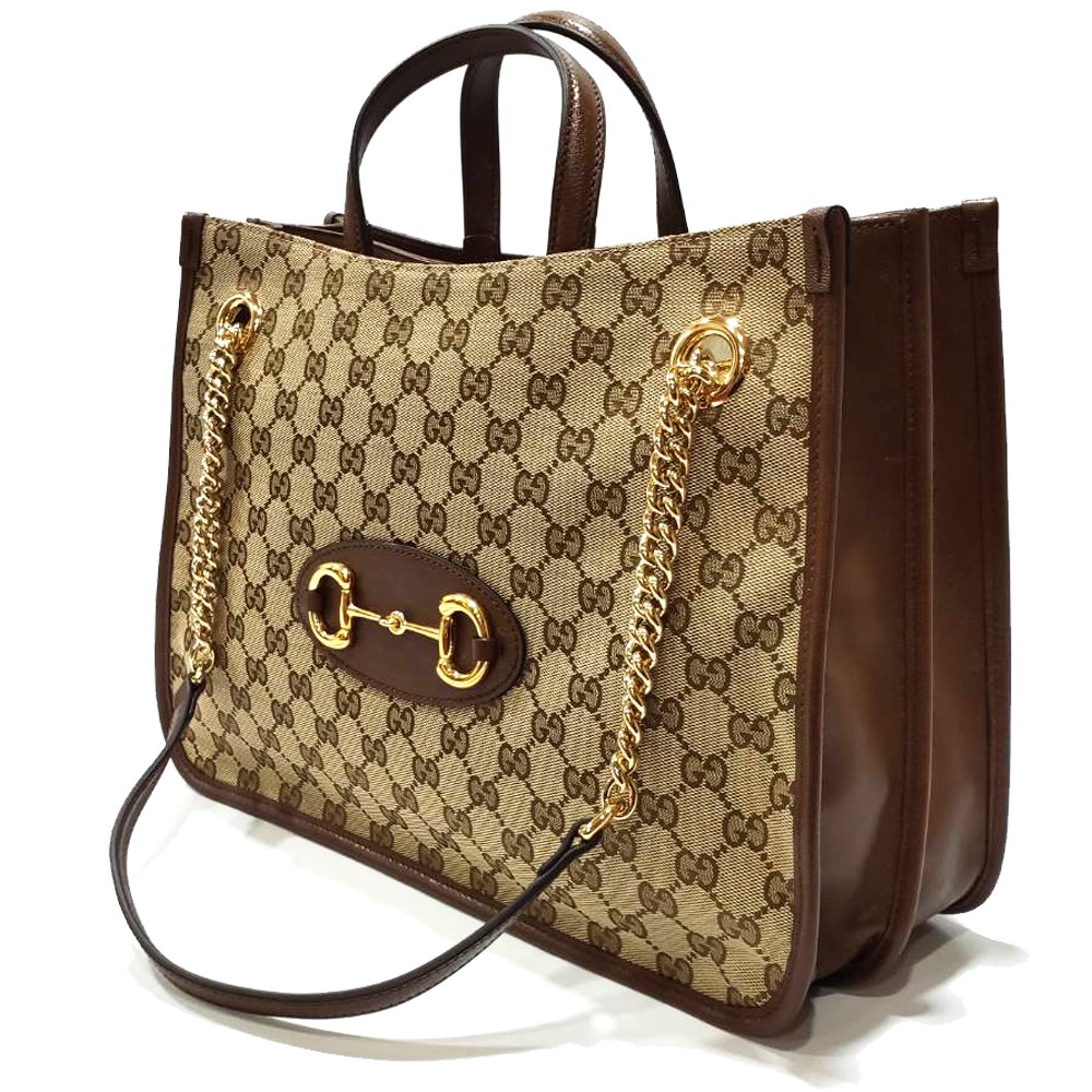 【GUCCI 古馳】621144 經典1955馬銜扣系列夾層鍊帶手提/肩背托特兩用包(棕色)