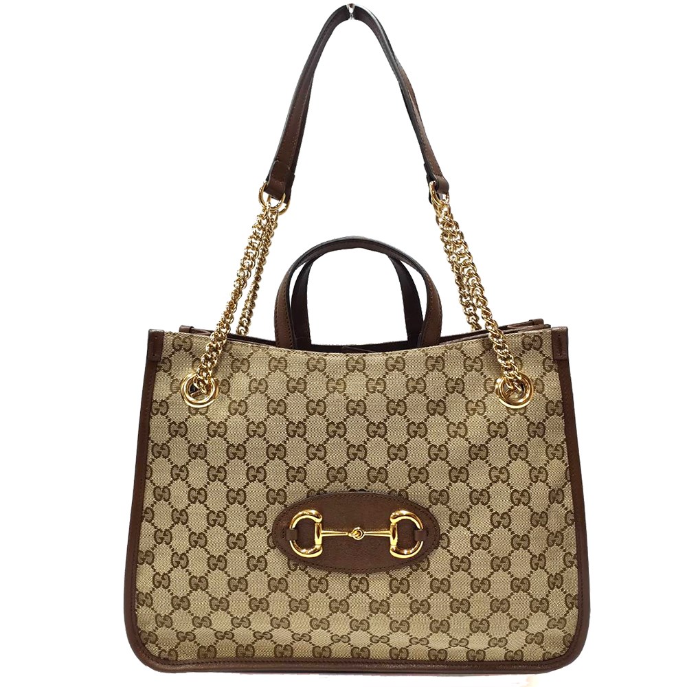 【GUCCI 古馳】621144 經典1955馬銜扣系列夾層鍊帶手提/肩背托特兩用包(棕色)