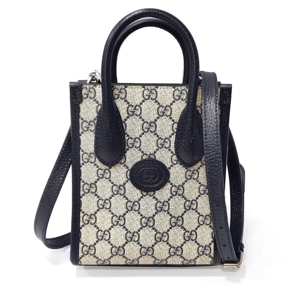 【GUCCI 古馳】671623 新款Interlocking G系列迷你中性款手提/單肩/斜背手機兩用包(藍黑色)