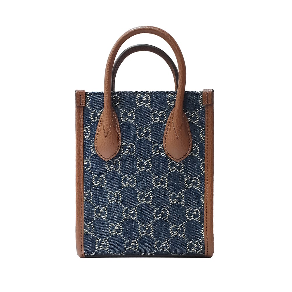 【GUCCI 古馳】671623 經典Interlocking G系列迷你中性款手提/單肩/斜背手機兩用包(丹寧)