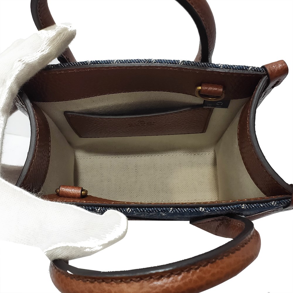 【GUCCI 古馳】671623 經典Interlocking G系列迷你中性款手提/單肩/斜背手機兩用包(丹寧)