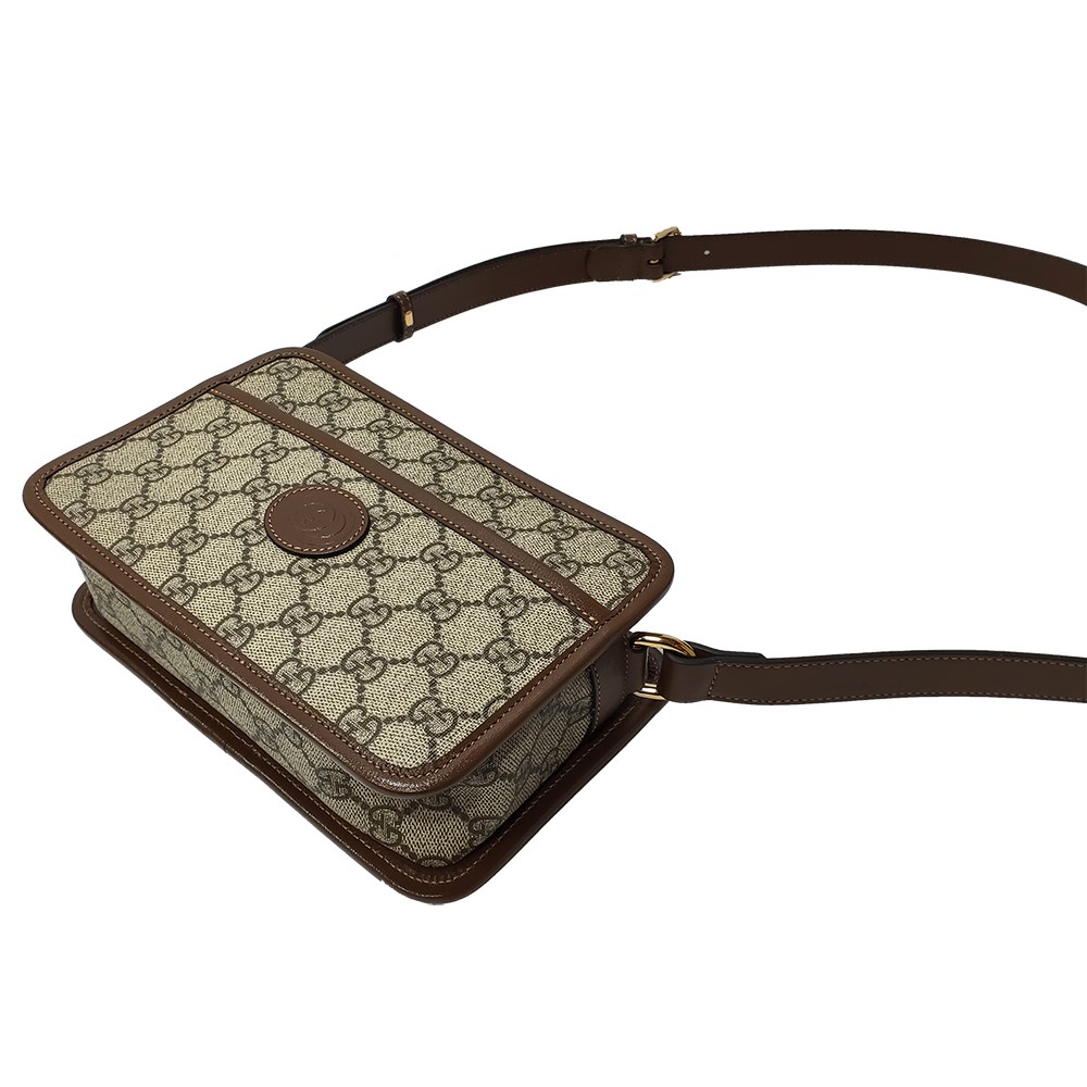 【GUCCI 古馳】658572 經典Retro系列GG Supreme帆布迷你斜背包(棕色)
