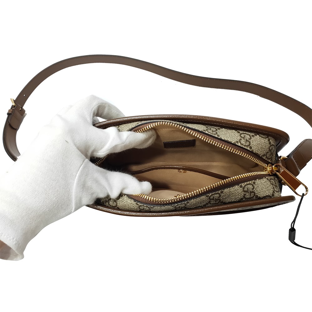 【GUCCI 古馳】658572 經典Retro系列GG Supreme帆布迷你斜背包(棕色)