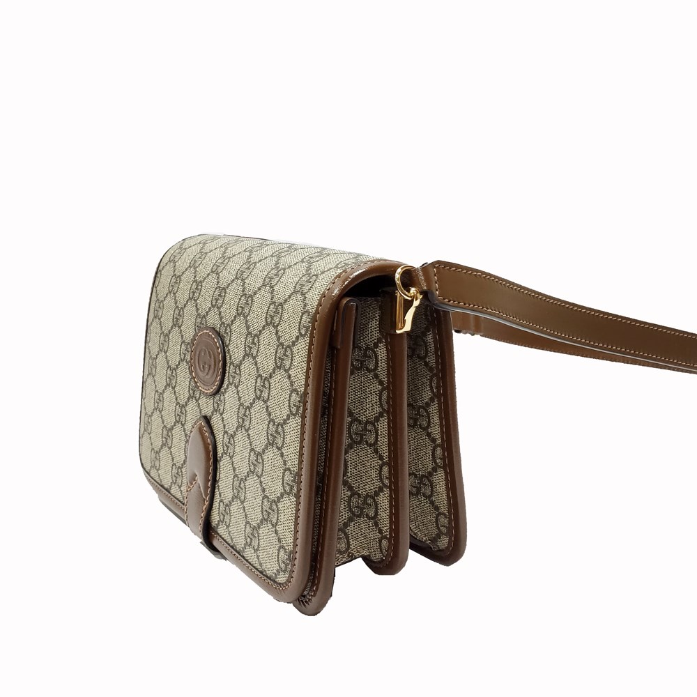 【GUCCI 古馳】671620 Retro系列GG Supreme帆布迷你復古馬鞍包肩背斜背包(棕色)