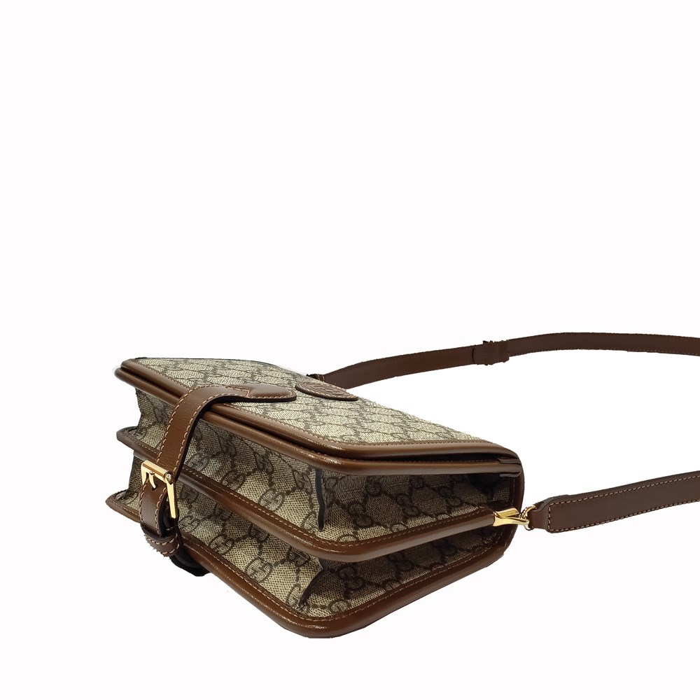 【GUCCI 古馳】671620 Retro系列GG Supreme帆布迷你復古馬鞍包肩背斜背包(棕色)