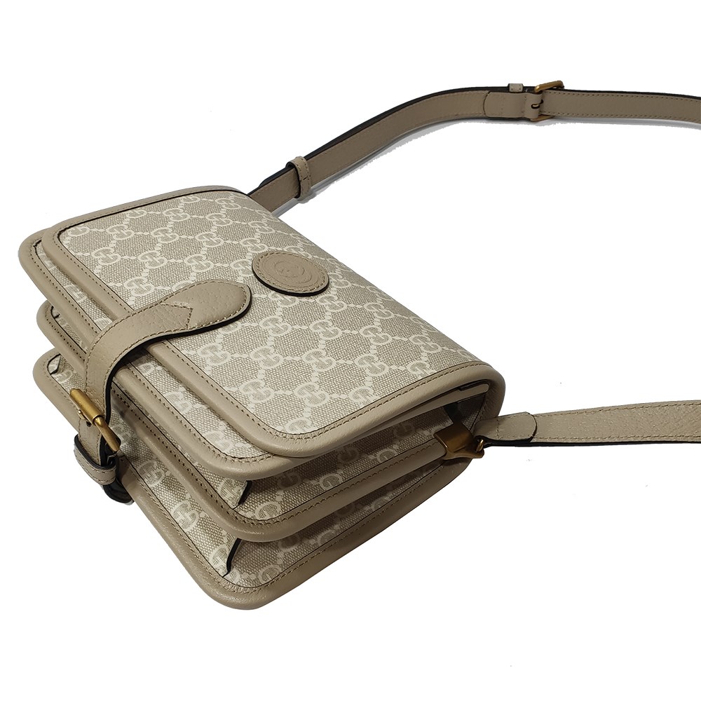 【GUCCI 古馳】671620 Retro系列GG Supreme帆布迷你復古馬鞍包肩背斜背包 (燕麥色)