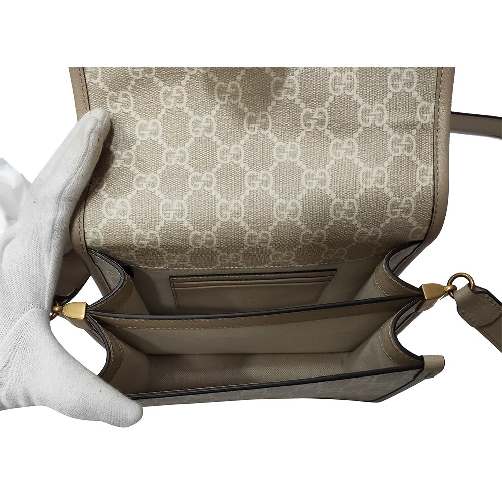 【GUCCI 古馳】671620 Retro系列GG Supreme帆布迷你復古馬鞍包肩背斜背包 (燕麥色)