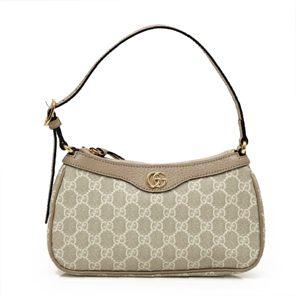 【GUCCI 古馳】735145 新款Ophidia經典GG Supreme帆布輕巧手提/肩背腋下包 (燕麥色)