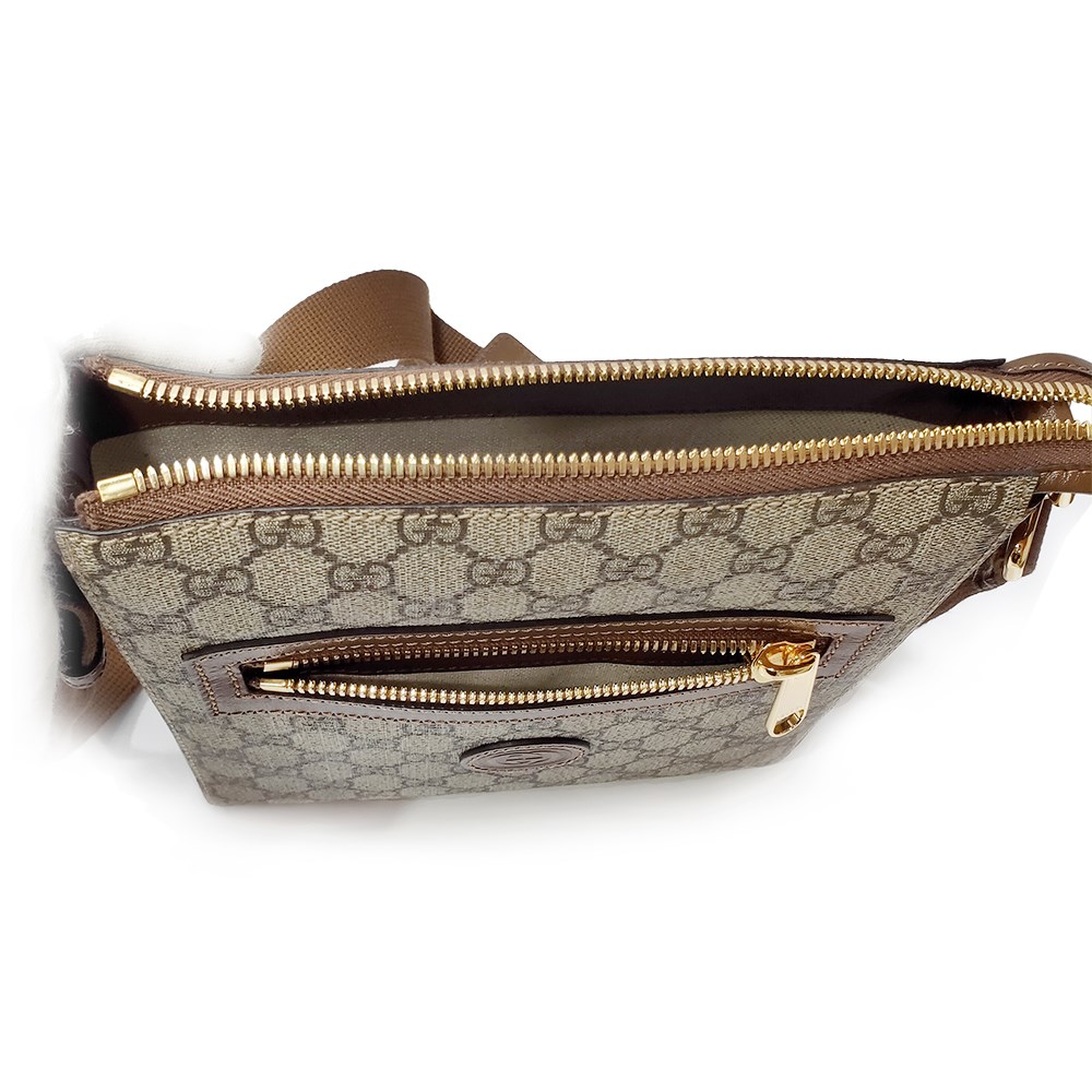 【GUCCI 古馳】681021經典Retor系列GG supreme帆布牛皮飾邊斜背包(棕色)