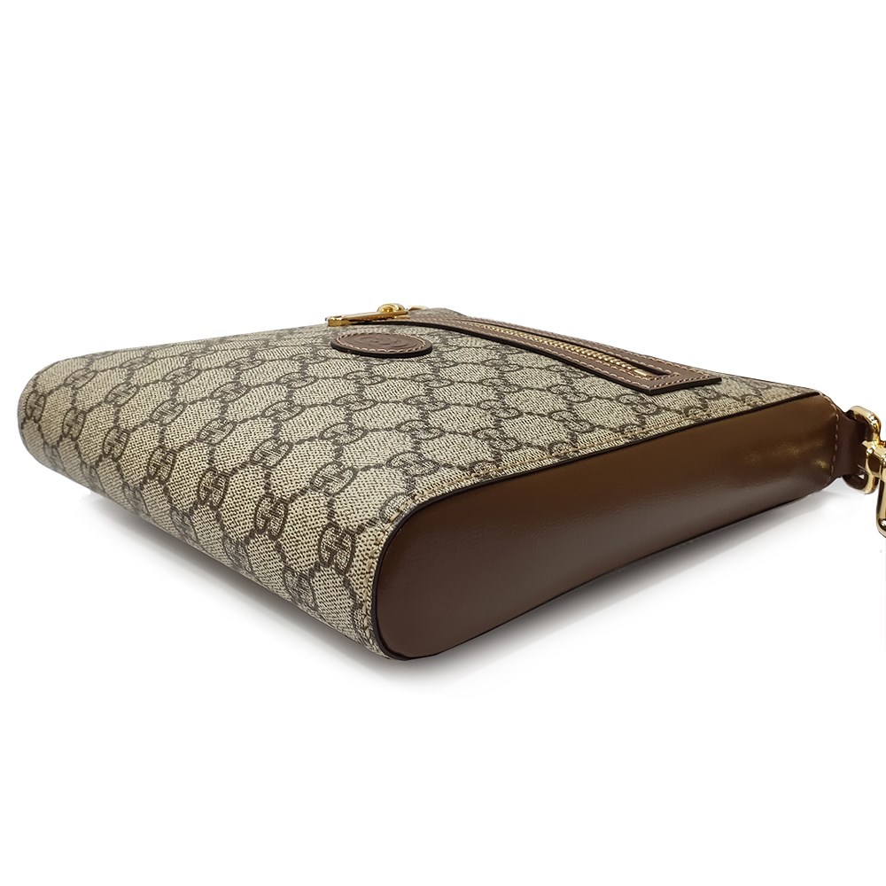 【GUCCI 古馳】681021經典Retor系列GG supreme帆布牛皮飾邊斜背包(棕色)