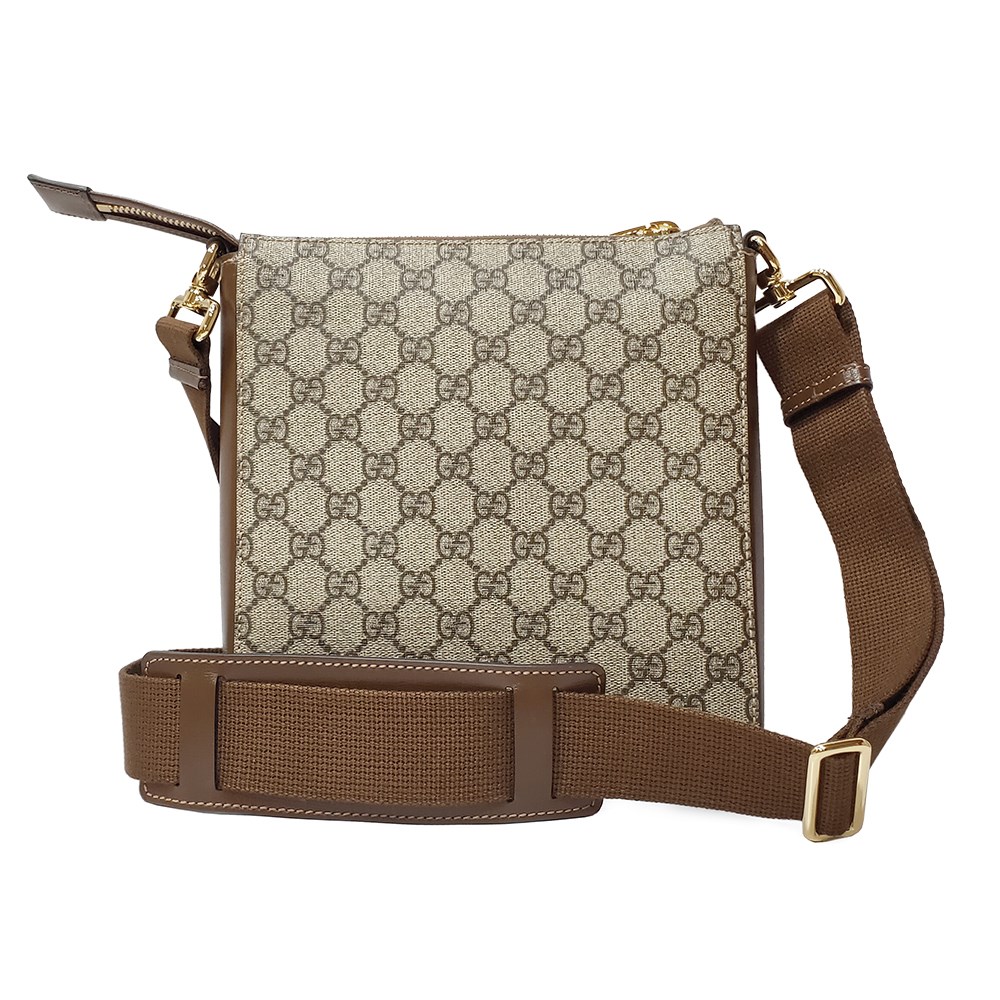【GUCCI 古馳】681021經典Retor系列GG supreme帆布牛皮飾邊斜背包(棕色)