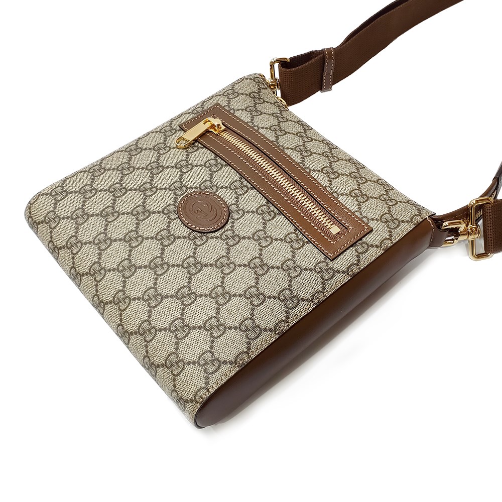 【GUCCI 古馳】681021經典Retor系列GG supreme帆布牛皮飾邊斜背包(棕色)