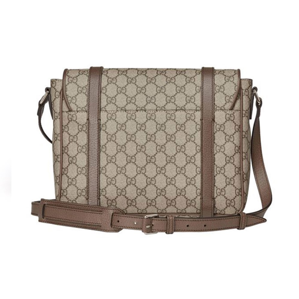 【GUCCI 古馳】 658542 經典GG Supreme印花帆布中性款郵差包 肩背/斜背包(棕色)