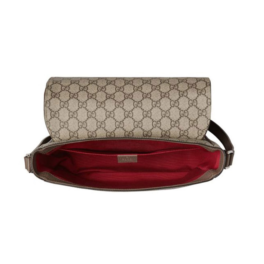 【GUCCI 古馳】 658542 經典GG Supreme印花帆布中性款郵差包 肩背/斜背包(棕色)