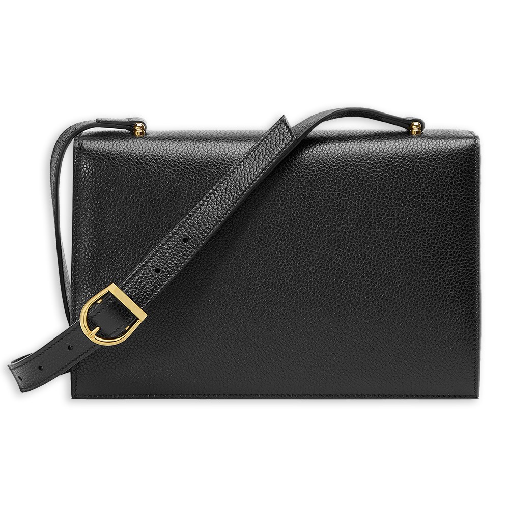 【GUCCI 古馳】575934 經典ZUMI系列金色雙G LOGO馬銜鍊環皮革肩背/斜背包(黑色)