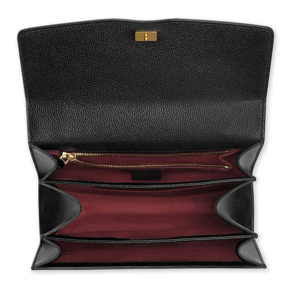 【GUCCI 古馳】575934 經典ZUMI系列金色雙G LOGO馬銜鍊環皮革肩背/斜背包(黑色)