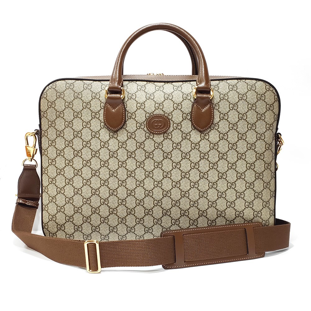 【GUCCI 古馳】674140 新款Retro GG superme系列帆布手提肩背斜背兩用公事包