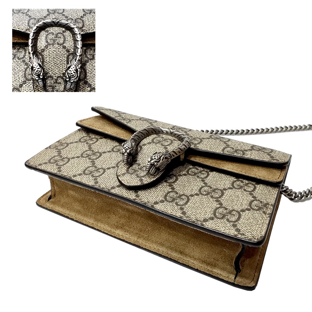 【GUCCI 古馳】476432 經典Dionysus系列GG Supreme帆布迷你酒神手拿包/斜背包(棕色)